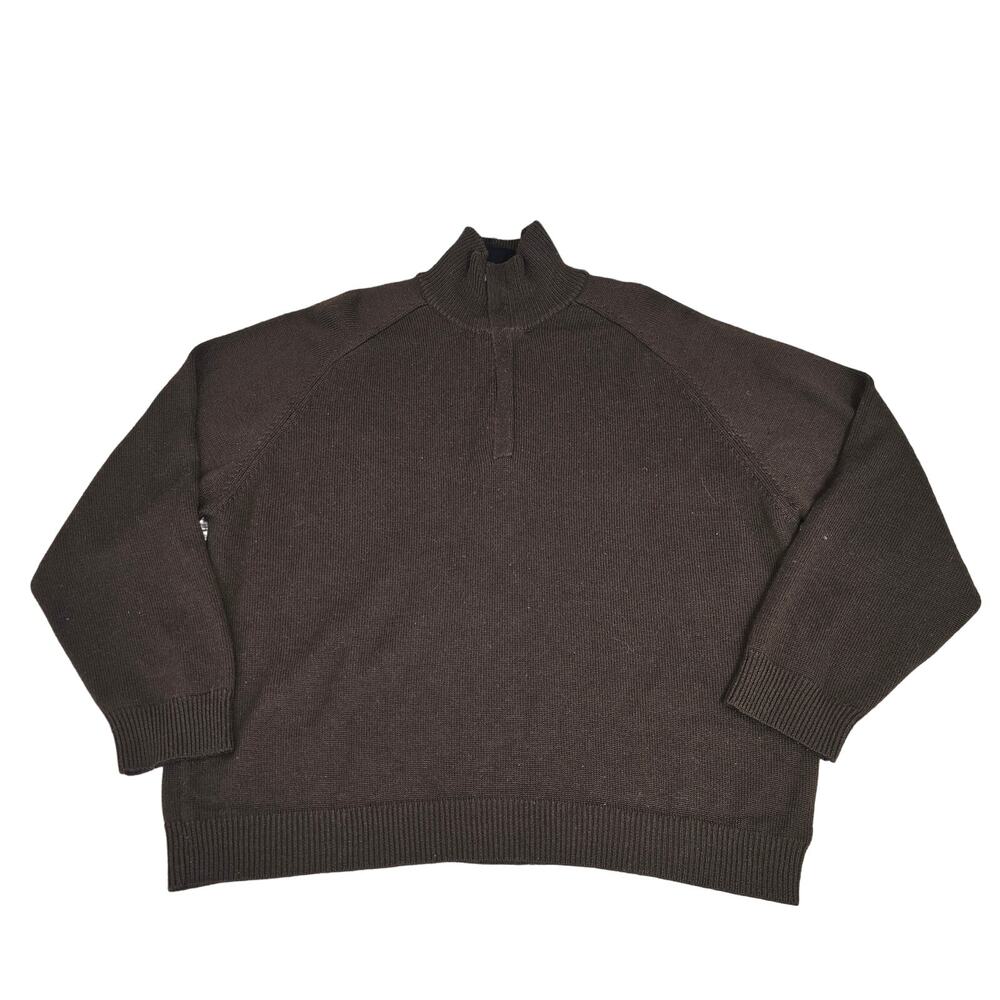 Cezani Sweater Mens XL Wool Chocolate Brown Knit 1/4 Zip Long Sleeve Minimalist